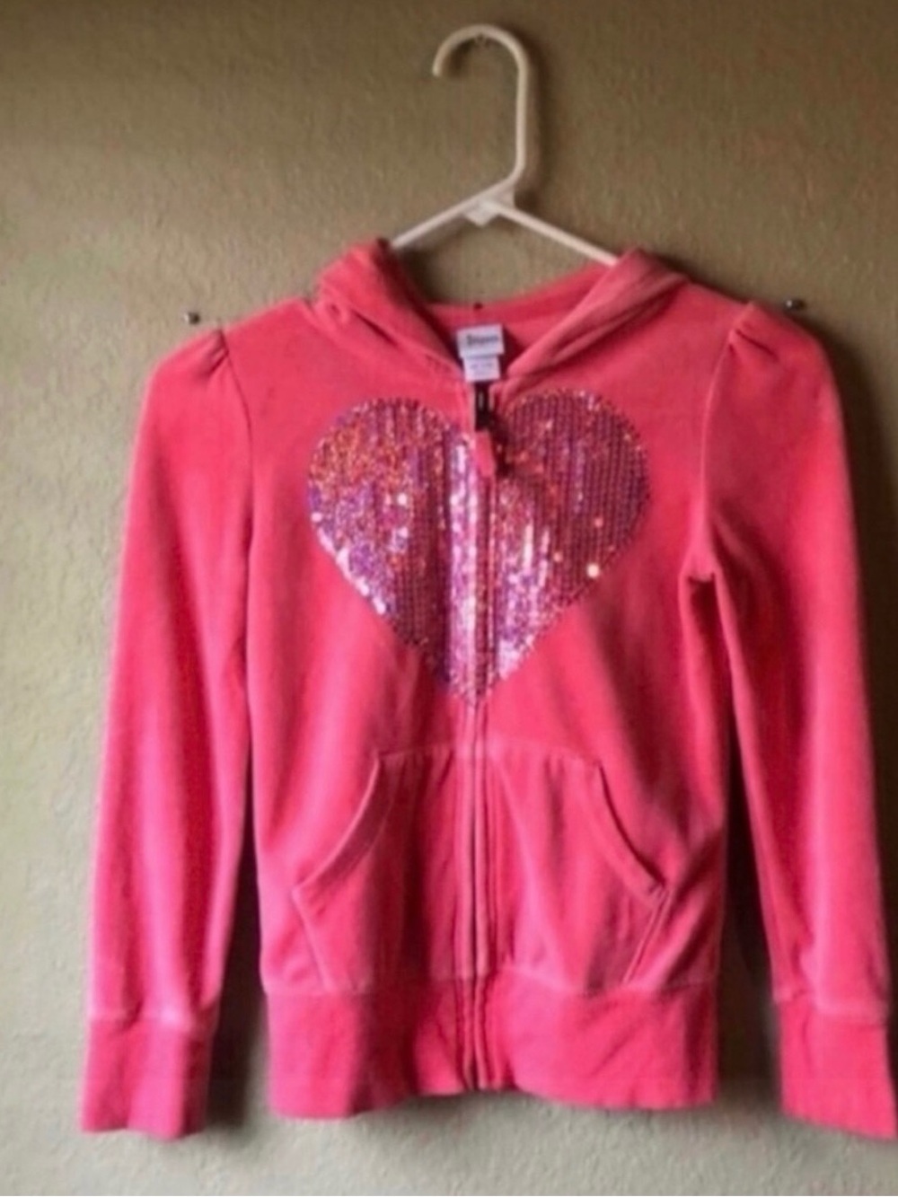 Circo Jacket Girls Vintage Y2K Pink Velour Zip Up Heart Hoodie Jacket Medium 7/8